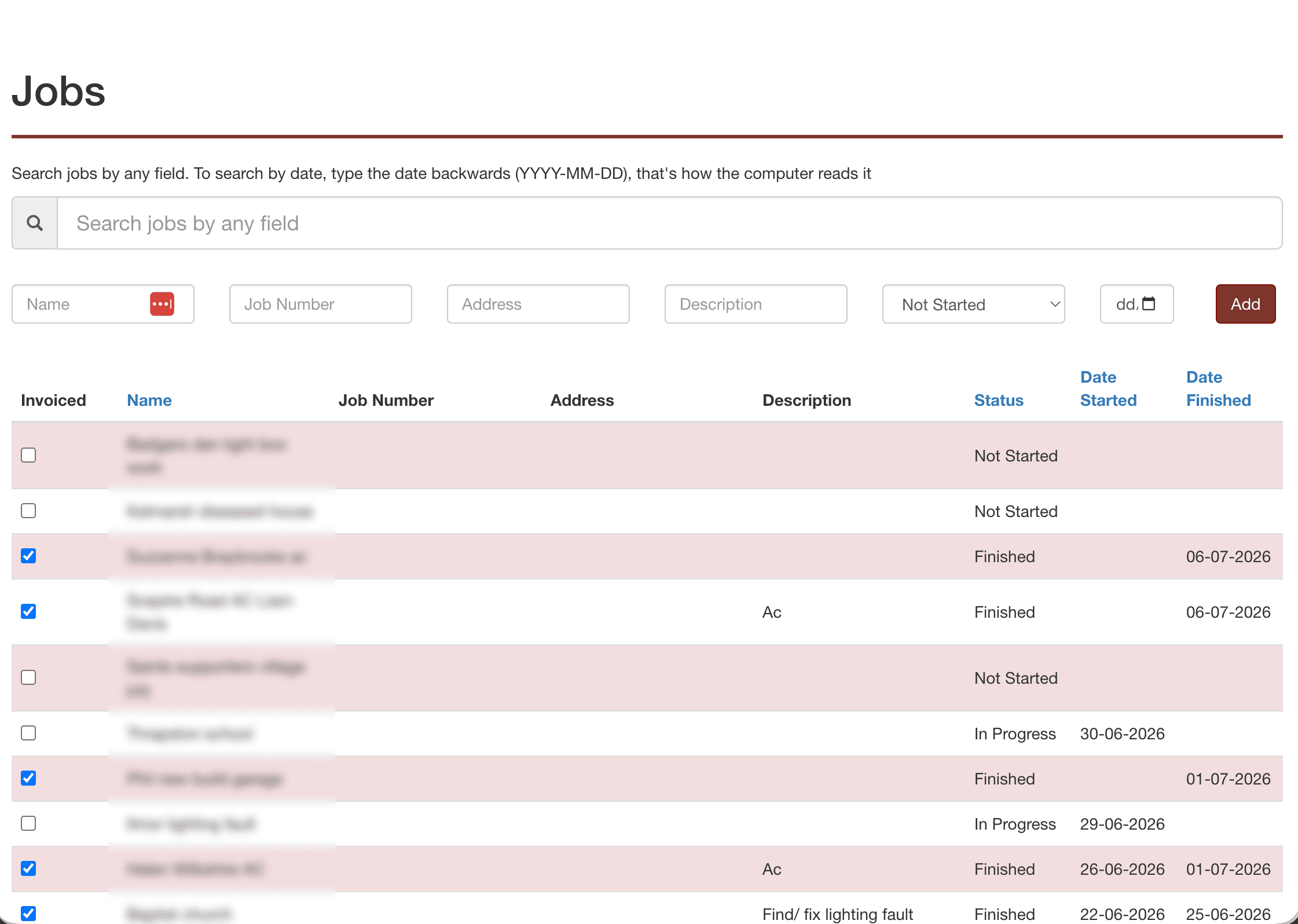 Trades operations app showing jobs, costs, and holiday requests in one system